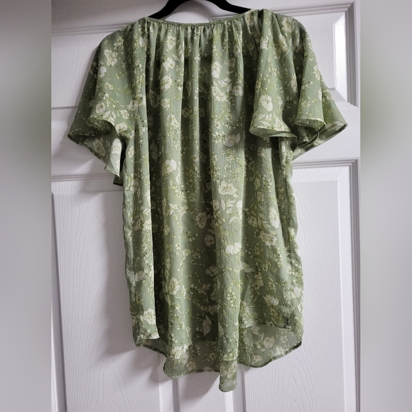 Chaps - Womens Floral Green Gauzy Peasant Blouse - Size L - Picture 5 of 9